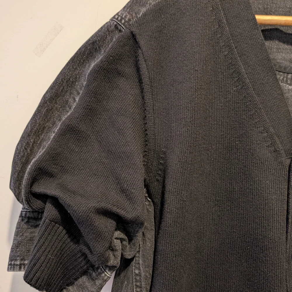 Sacai Women's Black Denim Knit Hybrid Cardigan XL Mixed Media Unique Art - Picture 4 of 10